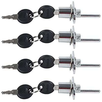QOPAHI 4 Piece Drawer Locks Filing Cabinet Lock with Key for Wardrobe Display Cabinet Desk Office Furniture Drawers, Barrel Lock Diameter 16 mm, Length 61 mm(Silver)