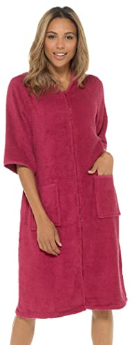 undercover lingerie Peignoir de bain en tissu éponge 100 % coton avec fermeture Éclair, bordeaux, 42-44