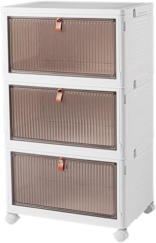 Cozyswan Dustproof Storage Box Shelf Plastic Bedside Table on Wheels, White Cupboard Clothes/Shoes Storage Books/Toys/Snack Organizer Cart for Living Room/Bedroom/Hallway/Office