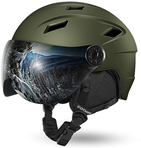 Odoland Ski Helmet with 2-in-1 Visor Goggles, Light Weight Snowboard Helmet for Men Women, Snow Sport Helmets for Skiing, Skating, Snowboarding,Olive Green,M