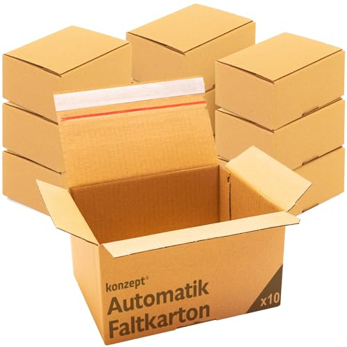 Konzept 11 - Versandkarton 30x20x15cm Set 10 Stk. Faltkartons mit Deckel Selbstklebend, Kleine Kartons zum Verschicken, Verpackung, Verschiedene Größe
