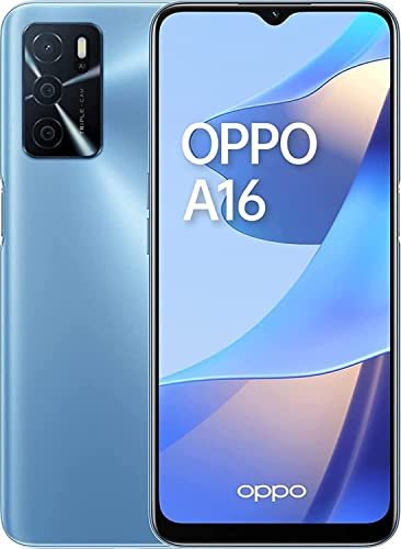 OPPO A16 Smartphone, 5000 mAh Battery, 6.52 Inch LCD Display with 16.7 Million Colours, 13 MP KI Triple Camera, 64 GB Memory, 4 GB Memory, USB-C, Bluetooth 5.0, Dual SIM, Pearl Blue (Renewed)