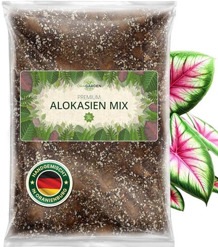 ORAGARDEN Alocasien Erde für Zimmerpflanzen und Garten - 3L Alokasien Substrat für Pflanzen, Palmen, Blumen - 6 Komponenten Blumenerde