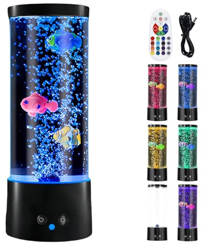 Lavalampe, Blasenlichtlampe Mit Fisch Mit Fernbedienung, 16 Farben Und 4 Modi Lavalampe Aquarium, Aquarium-Stimmungslampe Mit USB-Kabelog, LED Bubble Fischlampe Für Zuhause Schlafzimmer Büro Geschenke