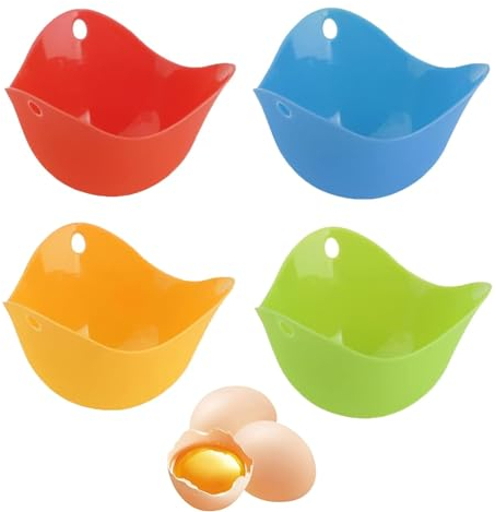 JJiaoLinin Egg Poacher,4 Stück Silikon-Ei-Pochierer Cups Antihaft Pochieren Pods Mikrowelle Ei Pochierer Form hochtemperaturbeständiger Antihaft-Eierkocher für Kochgeschirr, Dampfgarer, Mikrowelle