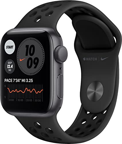 Apple Watch SE [GPS, 40mm] - Coque en Alluminum Nike Gris Sidéral avec Bracelet de Sport Noir Nike, Taille Unique (Reconditionné)