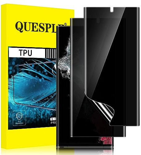 QUESPLE 2 Pezzi Privacy Pellicola Protettiva per Samsung Galaxy S22 Ultra 5G 2022, 3D Copertura Completa Protezione Schermo, HD Anti-Spia TPU Film Pellicola, Facile Installazione/Senza Bolle