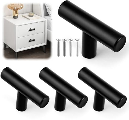 GlasFlength Möbelknöpfe, 4 Stück Schwarz T Schrankknöpfe Edelstahl Schrankgriffe mit Schraube Vintage Schubladenknöpfe Schubladenknauf Türgriffe für Schublade Kommode Möbel Küche Heimdekoration