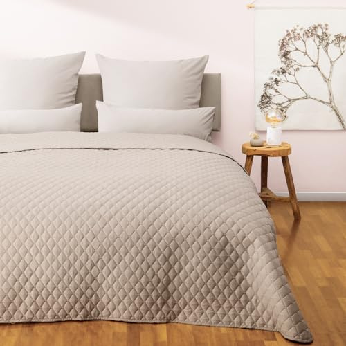 Blumtal jeté de lit 240x260 cm - certifié Oeko-Tex - Couvre lit matelassé pour lit de Dimension 180x200 jusqu'à 200x200 cm - idéal pour Couvrir Les canapés - Plaid pour canapé - Bedspread Beige Sable