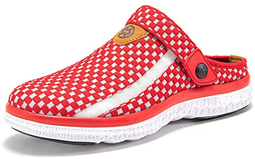 Träskor Sabot Män Kvinnor Strand Trädgård Tofflor Mesh Andningsbara Clogs Strandskor Sommar Sandaler Halkfria Platta Tofflor, Röd, 40 EU