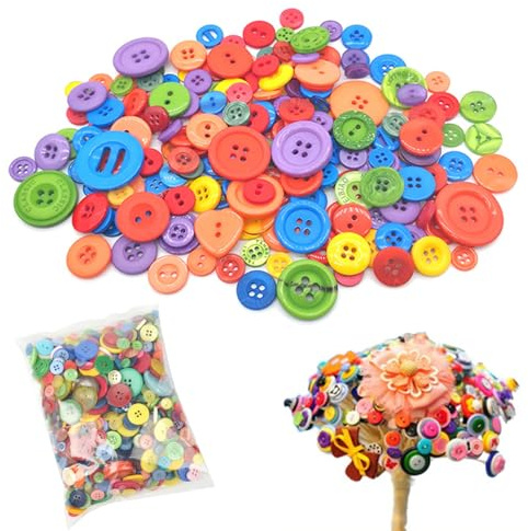 PERSENTU 400 PCS Buttons for Craft, Buttons Mixed Colours and Sizes,Round Resin Button for Kids Crafts DIY Knitting Sewing Painting Handmade Ornament Doll Decoration