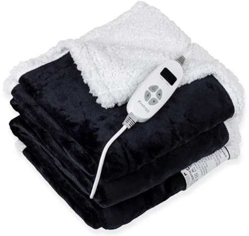 Protron Elektrische Wärmedecke Wärmebett Kuscheldecke mit Abschaltautomatik, 9 Heizstufen, LED Überhitzungsschutz, Timer bis 9Std, waschbar (Sherpa + Flannel, Anthrazit, 200 x 180 cm)