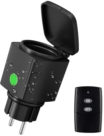 HBN Presa radio esterna IP44 impermeabile - 1x presa + 1x telecomando, 3680 W, portata 30 m. Prese radio con telecomando per giardino, terrazzo, balcone e illuminazione esterna