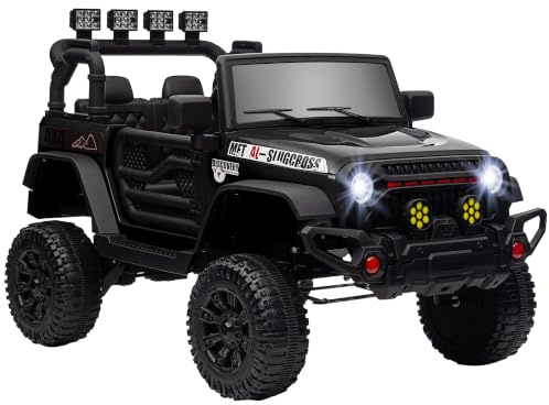 AIYAPLAY Coche Eléctrico para Niños de +3 Años Todoterreno 12V Negro | Carro Eléctrico Infantil, Mando a Distancia, Ruedas Amortiguadas, Faros LED, Bocina, Música