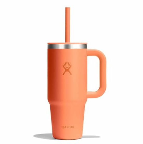 Hydro Flask - Travel Tumbler 709 ml (24 oz) with Closable Press-in Straw Lid - Stainless Steel - Double Wall Vacuum Insulated - Splash Resistant lid - Nectar