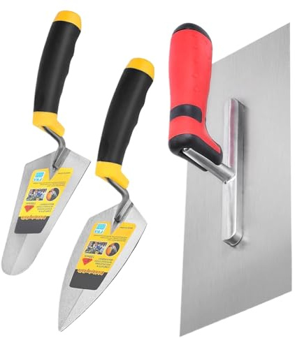 Herramientas de mampostería – 3 paletas de albañil con mango con reposamanos suave – Material de construcción para reparación, construcción, suelo, yeso, revestimiento de mampostería
