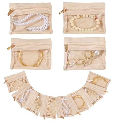 Yaliang 12 Pcs Portable Velvet Jewelry Pouch with Zipper, Clear