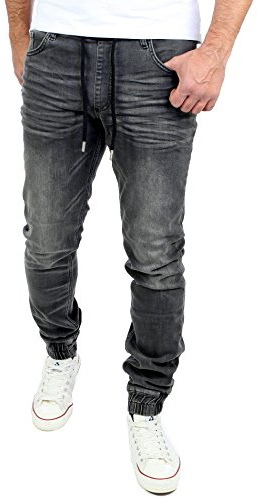 Reslad Pantalon de jogging en jean aspect sweat en jean pour homme Slim Fit Pantalon pour homme RS-2073, Noir , L