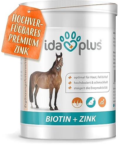 Ida Plus Biotin + Zink - Rundumversorgung – hochdosiert – VERGLEICHSSIEGER – Premium Zink für Pferde - verbessert Hufqualität - für Haut, Fell & Immunsystem - bei Mauke, Hufproblemen & mehr - 750g