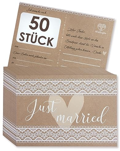 WeddingTree 50 Ballonkarten Hochzeit Vintage - Postkarten Design Vintage - Ballonflugkarten für Hochzeit - Extra leicht für langen Flug - Gelocht