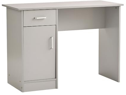 Home Source Tyler Office Desk, 1 Drawer and 1 Door Compact Computer Workstation Table, Grey