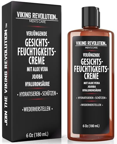 Viking Revolution - Crema Hidratante Facial Hombre 180 ml - Crema Facial Hombre - Natural con Ácido Hialurónico, Aloe Vera y Aceite de Jojoba - Antiarrugas, Anti-envejecimiento - Hidrata y Protégé