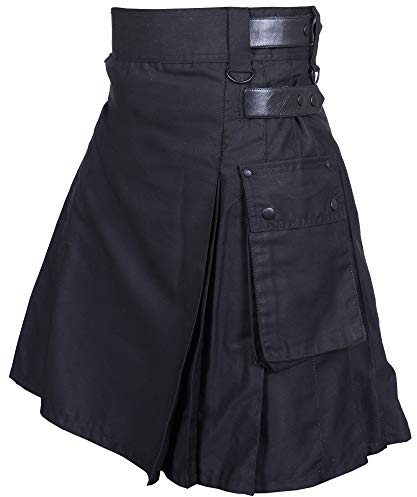 Herren Lederriemen Utility Kilts (schwarz, 42 Inches - 106.68 cm)