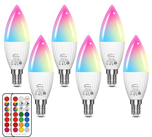 E14 LED Kerze Lampe 5W Farbwechsel Glühbirne mit Fernbedienung, RGB + Warmweiß 2700K Dimmbar Leuchtmittel, 560 Lumen ersetzt 50 Watt LED Birnen für Schlafzimmer Wohnzimmer Atmosphäre Licht, 6er Pack