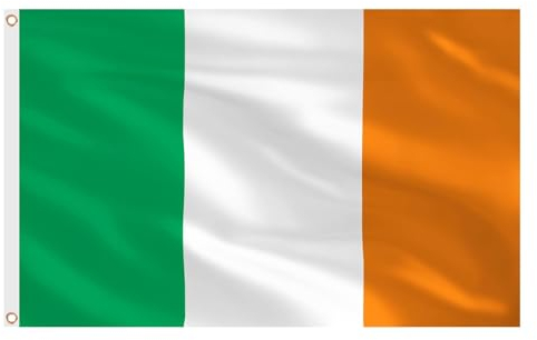 AhfuLife Irish Flags 5ft x 3ft for St. Patrick's Day Party Decorations, 1pcs Large Ireland Flags - Double Side with Brass Eyelets for Six Nations Rugby Euro World Cup Football Party Decoration