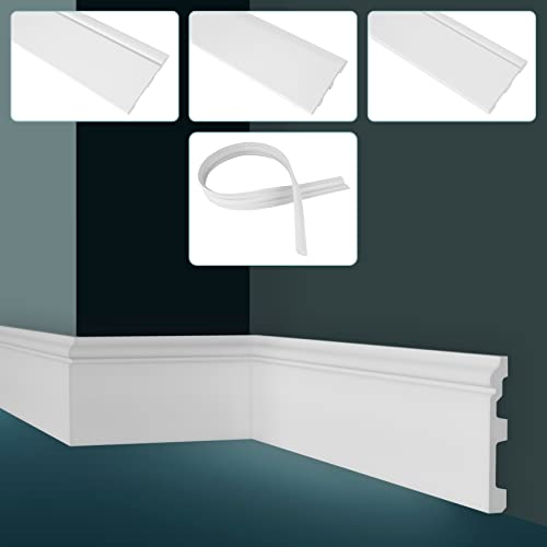 GRAND DECOR, battiscopa in PU e schiuma flessibile - 2m di battiscopa con canalina per cavi, listelli per pavimento (20 metri, CR943, colore bianco)