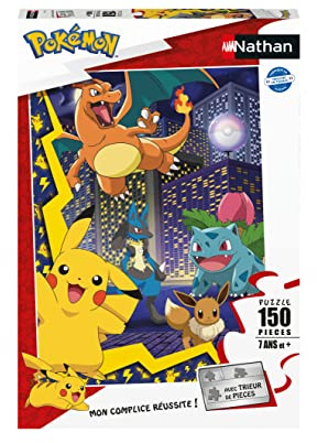 Nathan - Puzzle pour Enfants - 150 pièces - La Ville des Pokémon - pour Enfants dès 7 Ans - Puzzle de qualité supérieure - Carton épais et résistant - Aventure - 86189