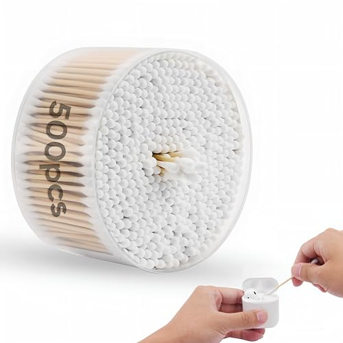 500 Wattestäbchen, Baumwolle ohrenstäbchen Natürliche ohrstäbchen für Reinigen Makeup Tattoo Tastatur mit Wattestäbchen Behälter