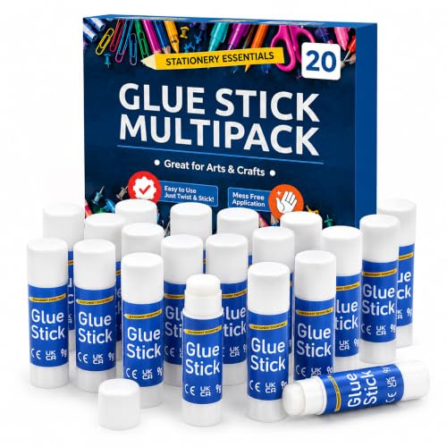 SOL 20pk Glue Sticks Multipack - 180g Long Lasting Value Pack - Paper Glue Stick For School - 20pk x 9g