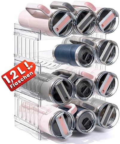 Gracenal Stapelbar Flaschenregal, Flaschenhalter für Küche Schrank Flaschen Organizer, Kühlschrank Getränke Organizer, 4 Schichten Stanley Cup Zubehör für 1,2L Flaschen