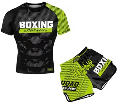 CHICTRY Kinder Sanda Kleidung Jungen Boxen Set Kurzarm Kickboxen T-Shirt Boxing Shorts Muay Thai Trainingshose Kampfsporttraining Sportbekleidung Grün Schwarz 146-152