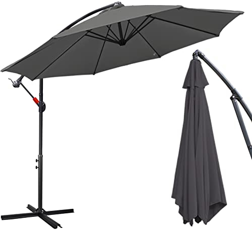 Daromigo Sonnenschirm 350 cm Grau mit Kurbel| Ampelschirm mit Ständer | Gartenschirm Sonnenschutz UV-Schutz Aluminium | Kurbelschirm Marktschirm wasserdicht für Garten