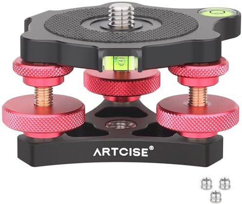 Base di livellamento per treppiede ARTCISE, testa a tre ruote a 3 assi in lega di alluminio, filettatura da 3/8, regolazione precisa dell'angolo +/-5° per la fotografia panoramica macro