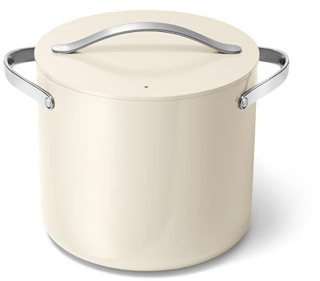 Caraway Stock Pot - 12 Qt Ceramic Coated With Lid - Free From Forever Chemicals - Large for Bigger Batches - Cream