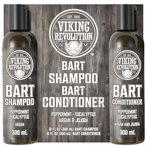 Viking Revolution Bart Shampoo & Conditioner Set - Erweicht, Glättet & Stärkt den Bartwuchs - Natürlicher Pfefferminz- & Eukalyptusduft - Geschenke Für Männer - 2 x 300 ml