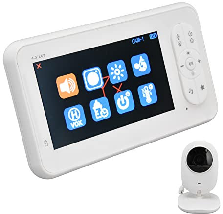 Denash Audio-Babyphone, Große Reichweite, 4,3 Zoll, Großer Geteilter Bildschirm, Zwei-Wege-Talk-Nachtsicht-Babyphone 2-Wege mit Kamera für den Täglichen Gebrauch (EU-Stecker)