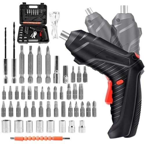 OHVBAEON Electric Drill Screwdriver, 3.6V Rechargeable Electric Screwdriver 47 in 1 Portable Cordless Screwdriver Set,90° Rotation Handle with Toolbox USB Cable LED Light for Home Office DIY Tools
