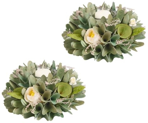 Tea Light Candle Holder with Sage Green Wooden Crocuses (S/2 Single)