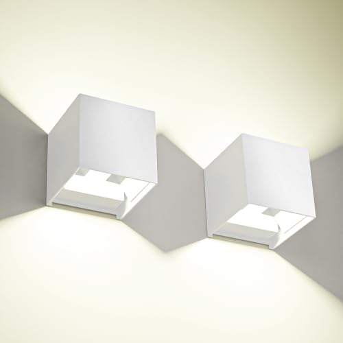 Voltix 2 Pezzi Applique da Parete Esterno Interno LED 12W 4000k, Lampada da Muro Moderna Impermeabile, Lampade da Esterno Quadrata BIANCO (Bianco Naturale - 4000K)