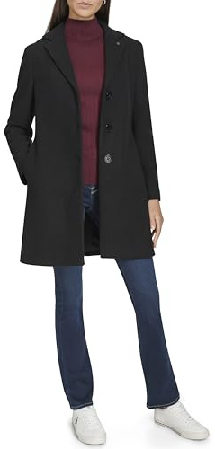 Calvin Klein Cappotto invernale classico da donna in finta lana, con bottoni sul davanti, giacca invernale, nero, XX-Large