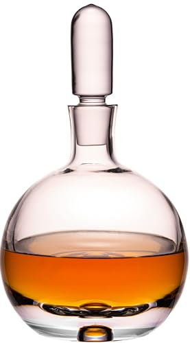 Imperial - Caraffa per liquori in vetro Crystalline, 600 ml, con tappo in vetro e bolla d'aria sul pavimento, realizzata a mano, serie Lisbona