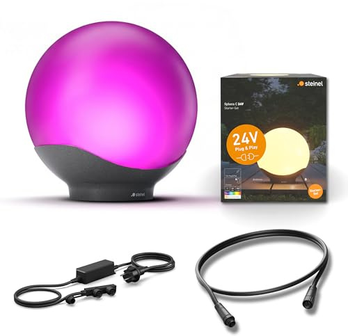 Steinel Set iniziale lampada sferica a LED Sphera C 24V Ø40 cm, incl. 1x luce sferica, alimentatore da 35 W e cavo da 1 m, 16 milioni di colori, controllo tramite app, Plug & Play