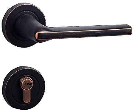 HKHKH Juego de pomo y manilla for puerta con cerradura cuadrada de doble llave - Manilla de entrada de acero macizo en negro mate(ModelA)
