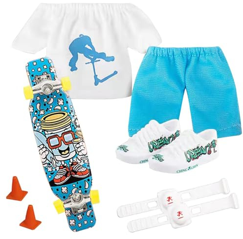 Finger Mini Skateboard, 12Pcs Finger Board Skate Toy Set with Clothes, Shoes, Knee Pads and Guardrails