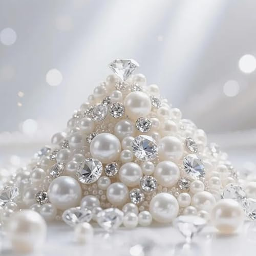 1610 Pcs Schwimmende Perlen für Vasenfüller, Weiß Lose Pearl Diamanten Deko, Perlen Ohne Loch Tischstreuer Konfetti Klare Kunststoffperlen für Vasen DIY-Basteln Karneval Fasching Braut Deko, 4/8/14mm