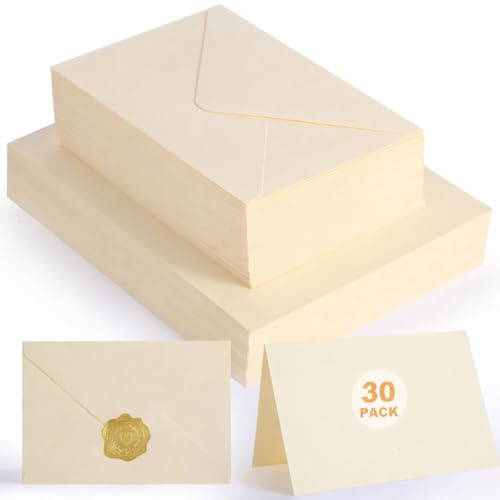 30 Juegos Sobres y tarjetas vacíos, Tarjetas Plegables en Blanco con Sobres Autoadhesivos,DIN C6/A6 para Invitaciones Cumpleaños, Tarjetas de Agradecimiento DIY, Eventos Especiales, invitaciones boda